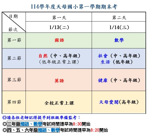 114-1期末評量時刻表